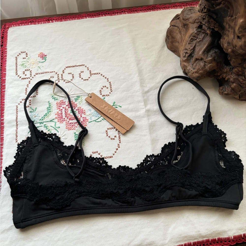SKIMS Black Lace Trim Bra